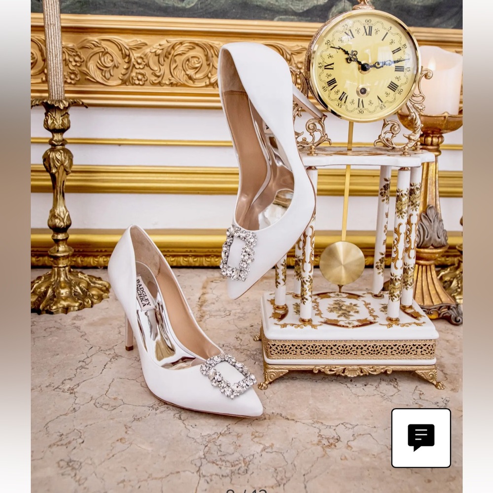 Badgley Mischka Cher Chrystal Embellished Pump- color soft white satin - Picture 2 of 12